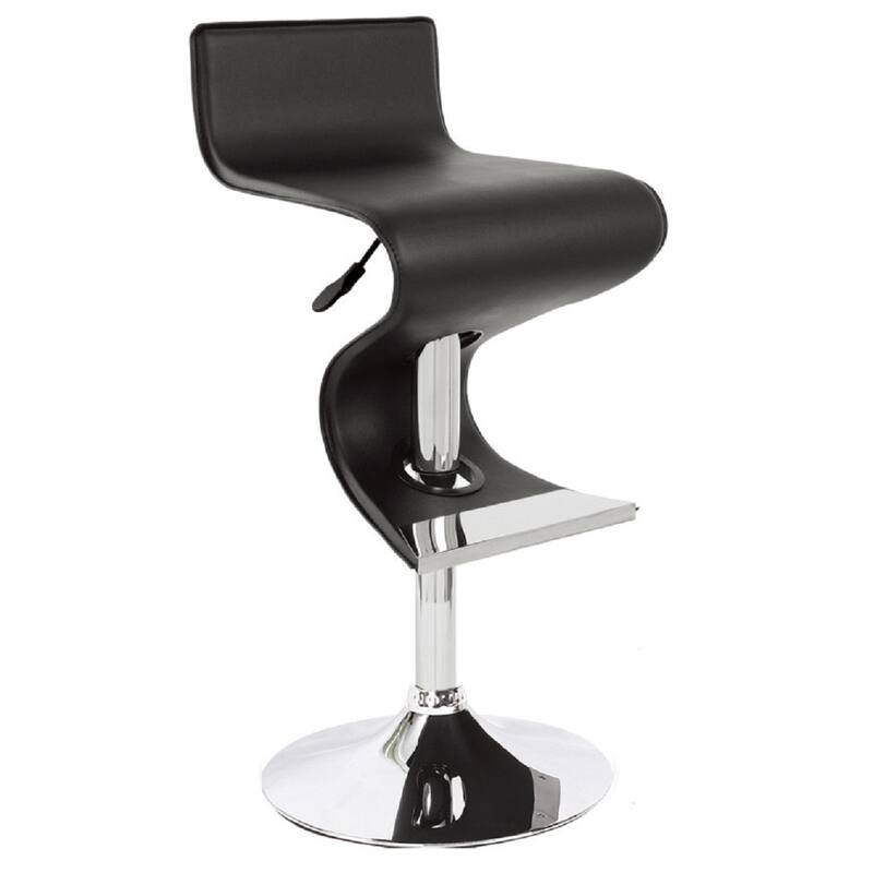 Modern Z Shape Bar Stool with 30" Adjustable Hydraulic Height Faux Leather Upholstery and Footrest - 28”H x 17”W x 15”D
