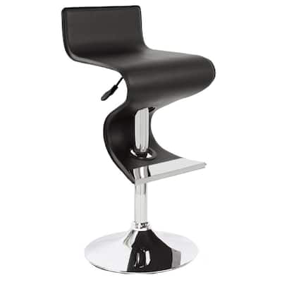 Modern Z Shape Bar Stool with 30" Adjustable Hydraulic Height Faux Leather Upholstery and Footrest - 28”H x 17”W x 15”D