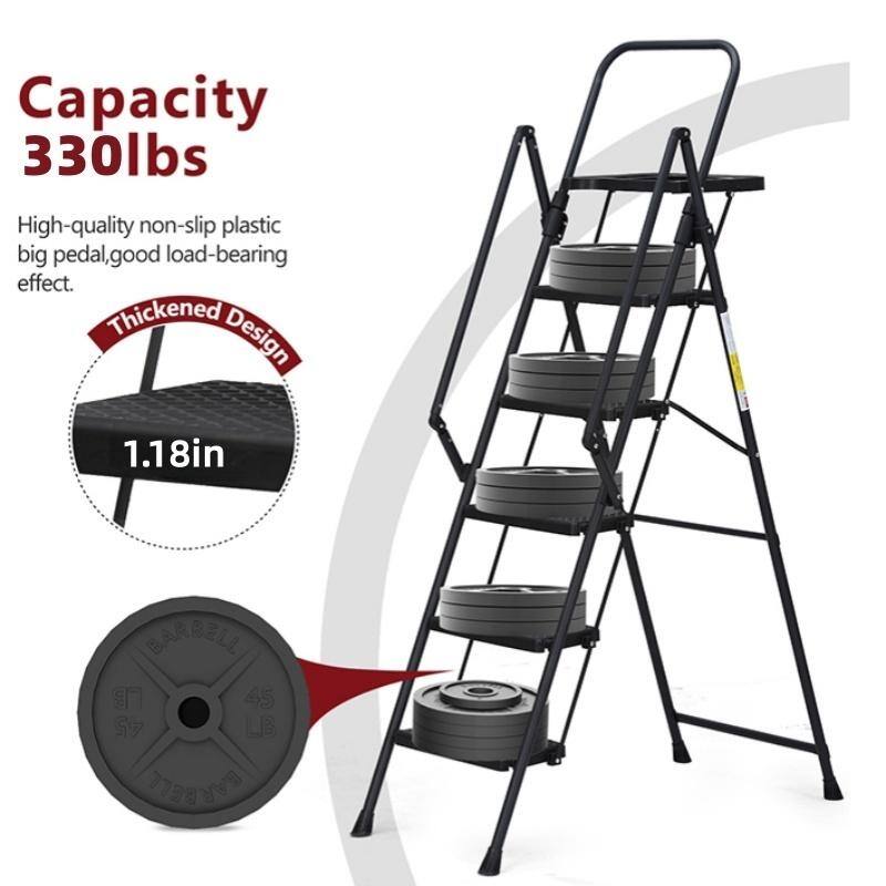 Anmytek Heavy Duty 5 Step Folding Step Ladder with Built In Tool Tray Non Slip Steps 330 Pound Capacity for Home Improvement