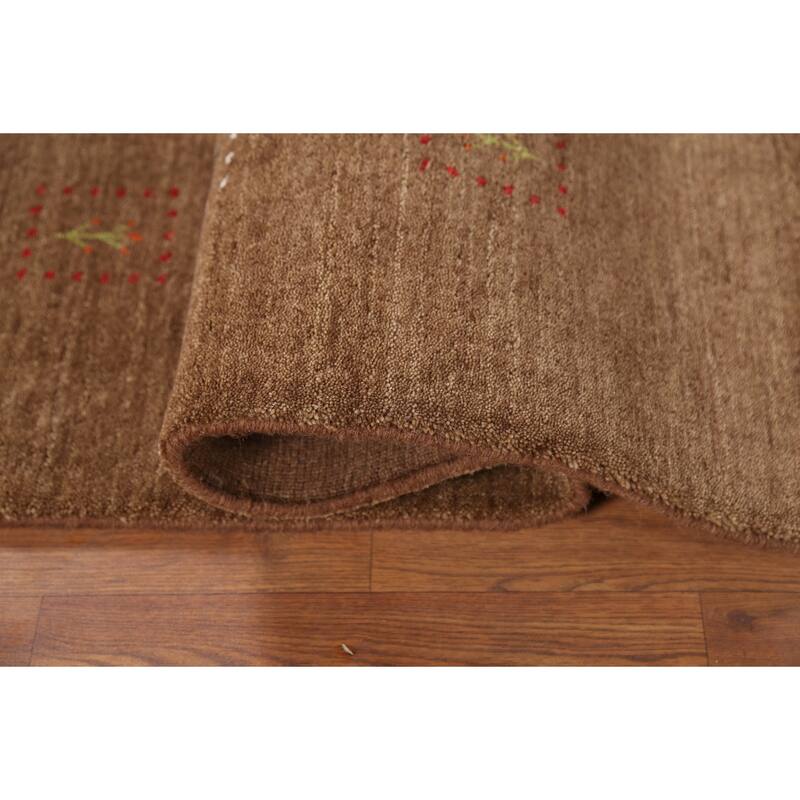 Brown Striped Gabbeh Indian Area Rug Handmade Wool Carpet - 4'10"x 6'11"