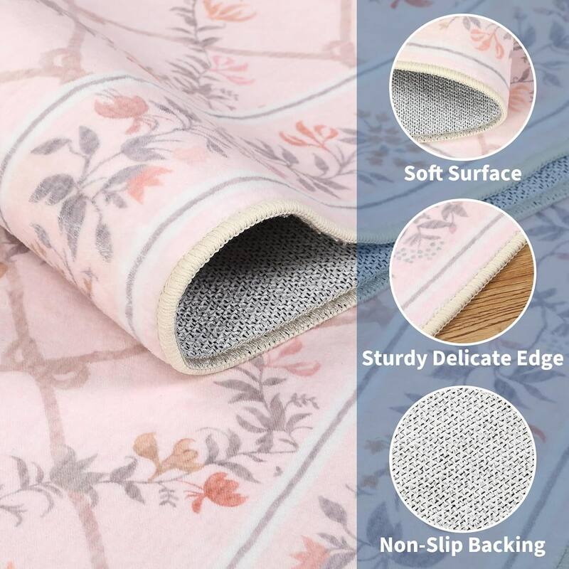 Floral Neutral Washable Hallway Low Pile Area Rug for Bedroom, Living Room, Pink Orange - 2' x 3'