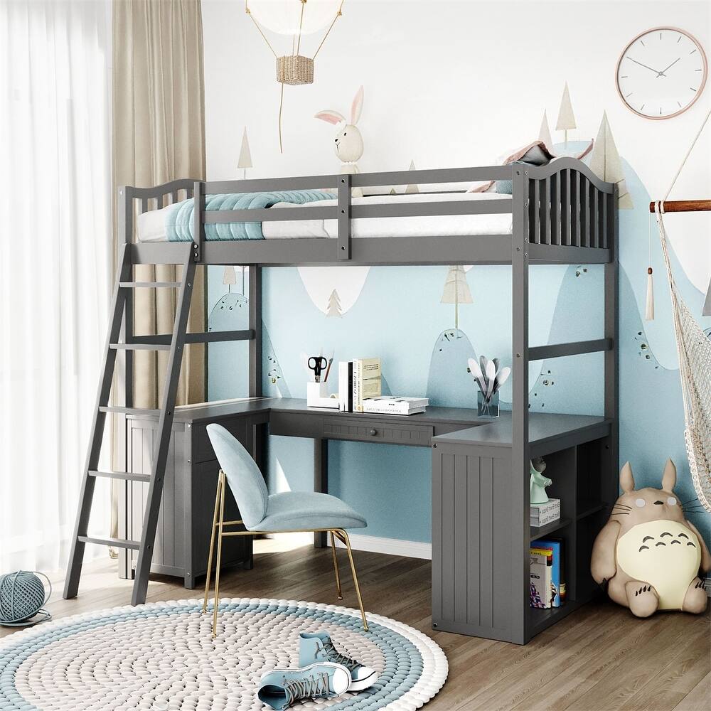 Merax Twin Loft Bed with Drawers, Cabinet, Shelves and Desk