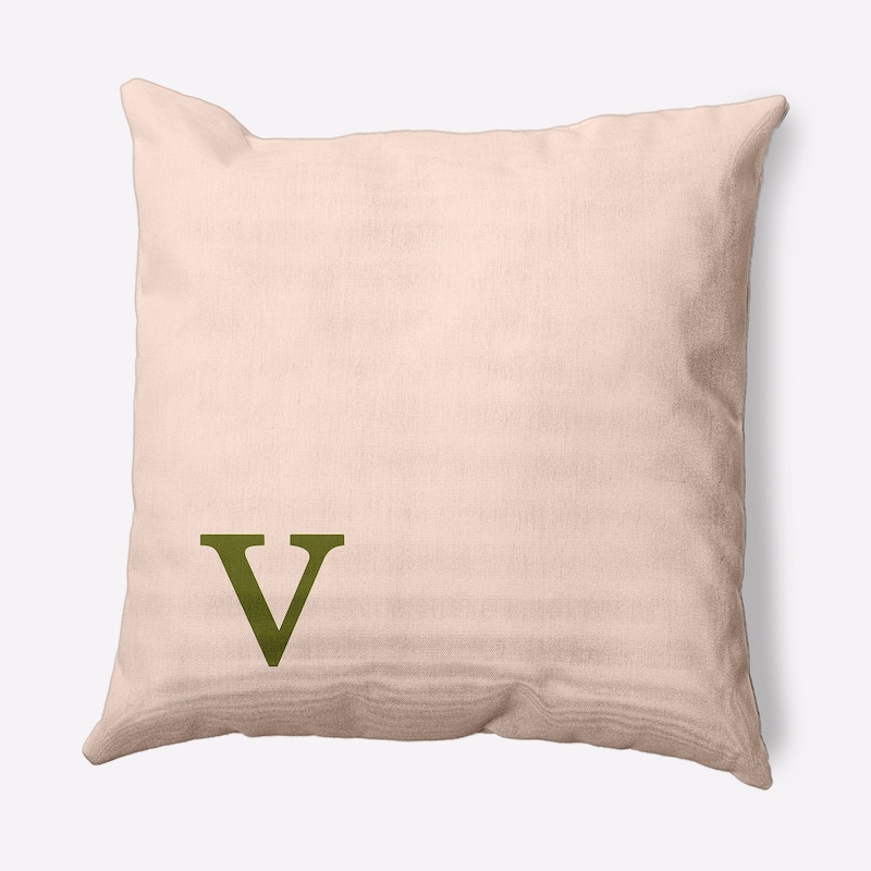 Modern Monogram Indoor/Outdoor Throw Pillow-V - 18" x 18" - Olive