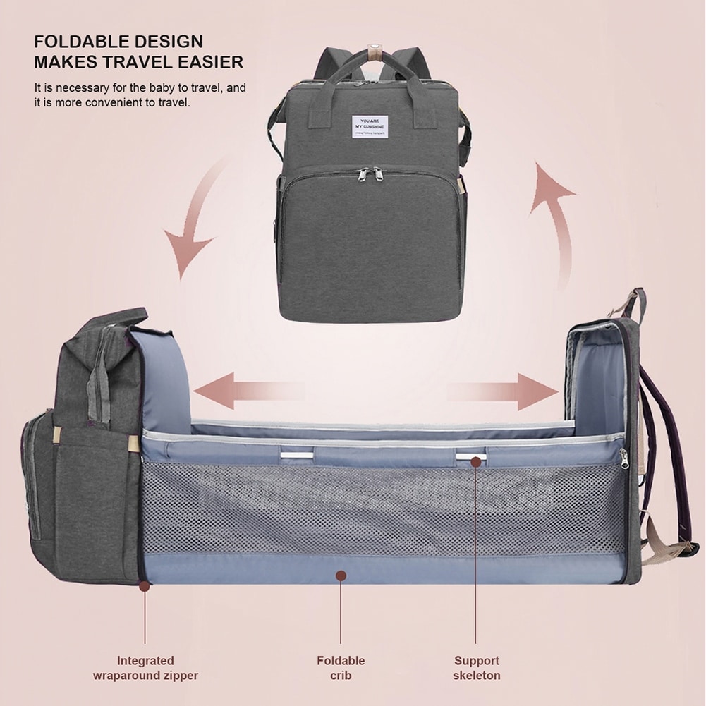 Multifunctional Waterproof Backpack Diaper Bags with Foldable Crib