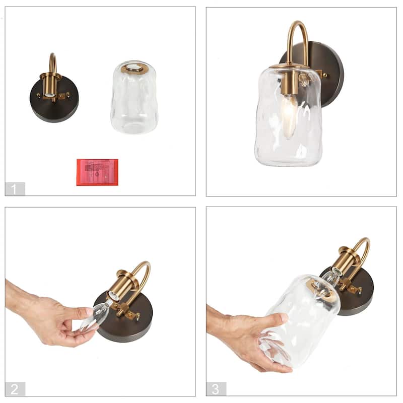 Modern Farmhouse 1-Light Mason Jar Wall Sconce Hand-blown Glass Bathroom Vanity Light - D 4.3" x H 9.4"