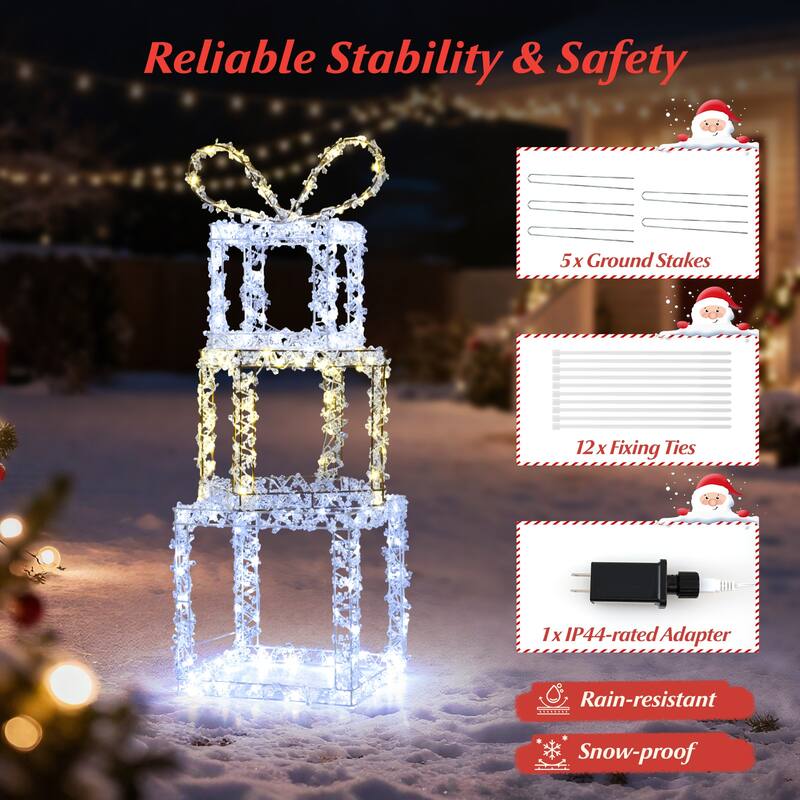 Costway Set of 3 Pre-Lit Christmas Present Box Lights with Warm & Cold - as pic shows - See Details