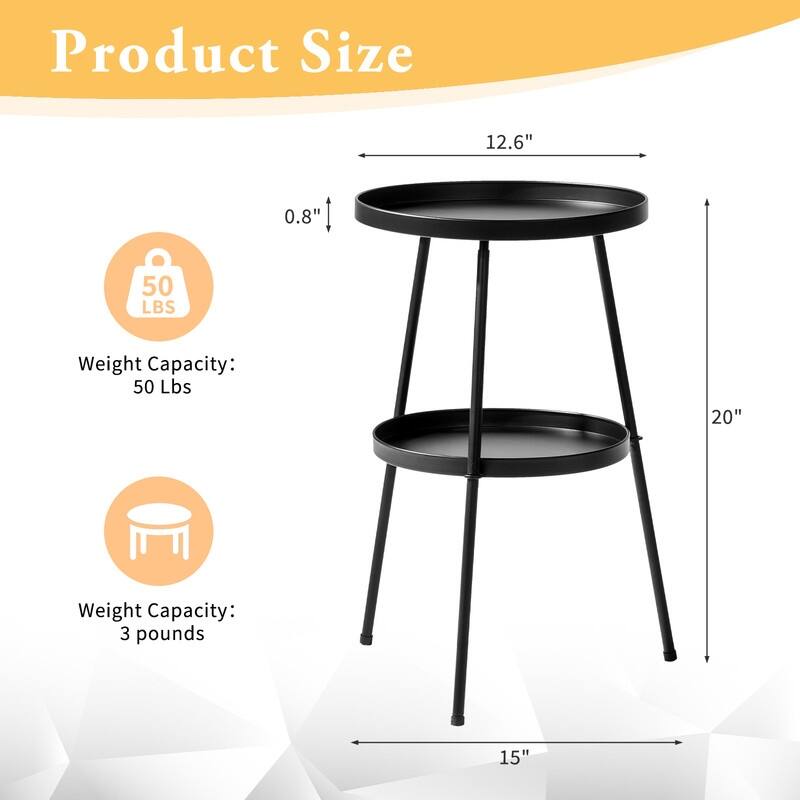 2 Tier Round Patio Small Side Table, Metal Coffee Table for Indoor Outdoor