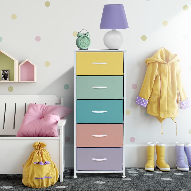 Dresser w/ 5 Drawers Furniture Tall Storage Organizer Unit for Bedroom