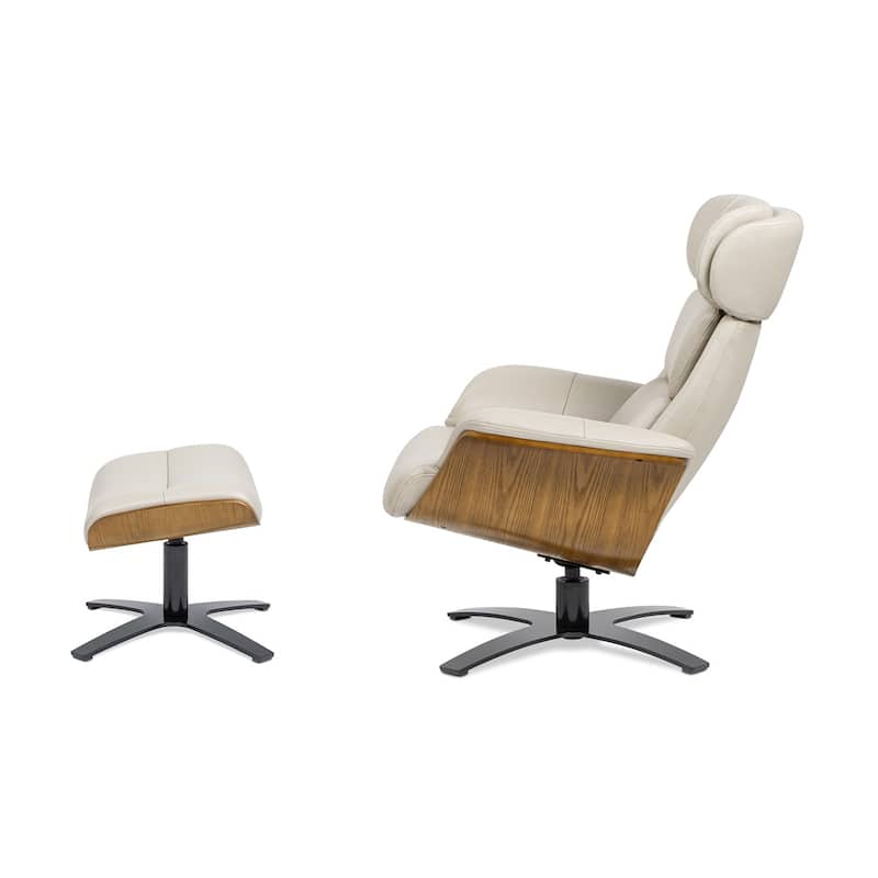 Jovan 31.5" Genuine Leather Recliner Lounge Chair with Ottoman