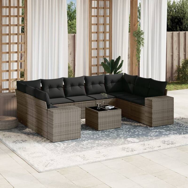 vidaXL Patio Sofa Set with Cushions Outdoor Conversation Furniture Poly Rattan