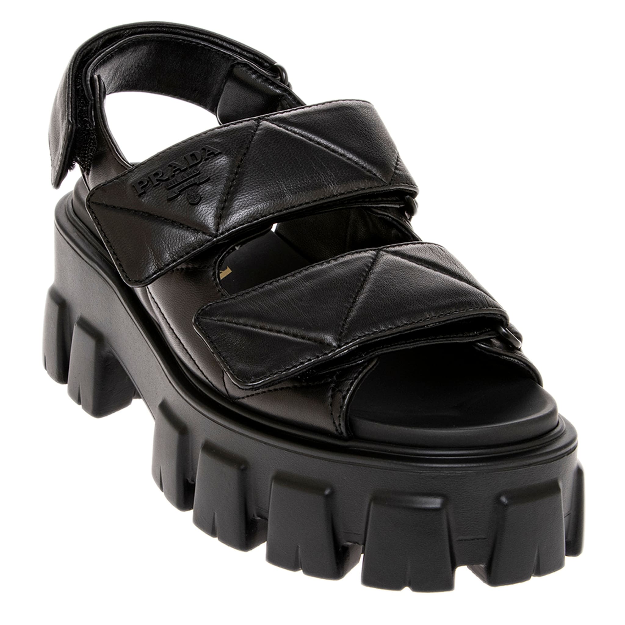 Prada Double Strap Quilted Nappa Monolith Platform Slingback
