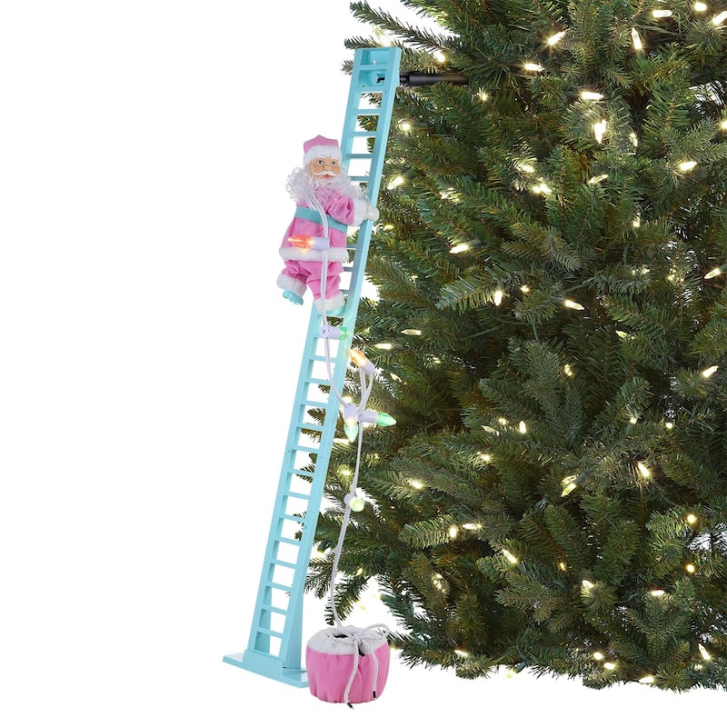 43" Animated Pastel Super Climbing White Santa