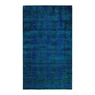 Overton Hand Knotted Wool Vintage Inspired Modern Contemporary Overdyed Blue Area Rug - 5' 3" x 8' 10"
