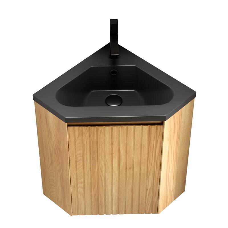 15.16" Wall-Mounted Bathroom Vanity in Natural Wood with Black Integrated Resin Basin - 15.16'' x 15.16'' x 20.63''
