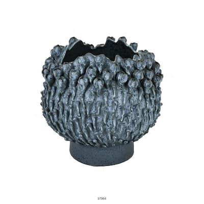 12 Inch Decorative Bowl with Drop Accents, Modern Style, Blue Ceramic