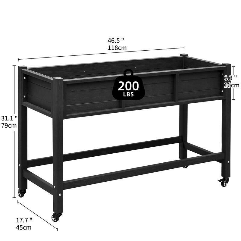Moasis Outdoor Raised Garden Bed Planter Box Wood Mobile Elevated Stand With Lockable Wheel and Legs