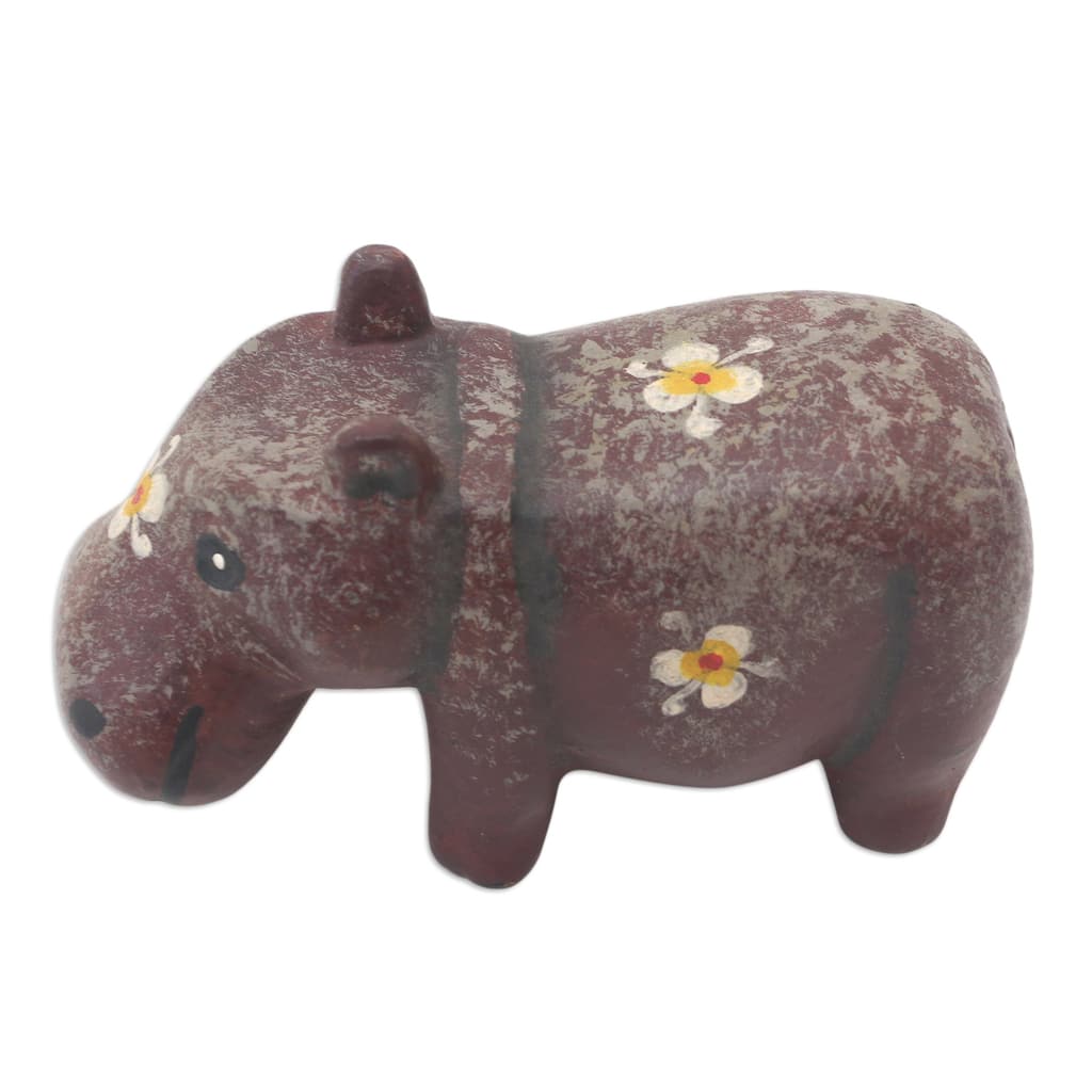 Novica Handmade Chubby Hippopotamus Wood Figurine