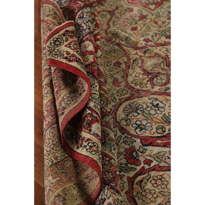Hand Knotted Oriental 100% Wool Carpet Traditional Floral Beige & Ivories Kerman Area Rug - 9' 4'' X 6' 3''