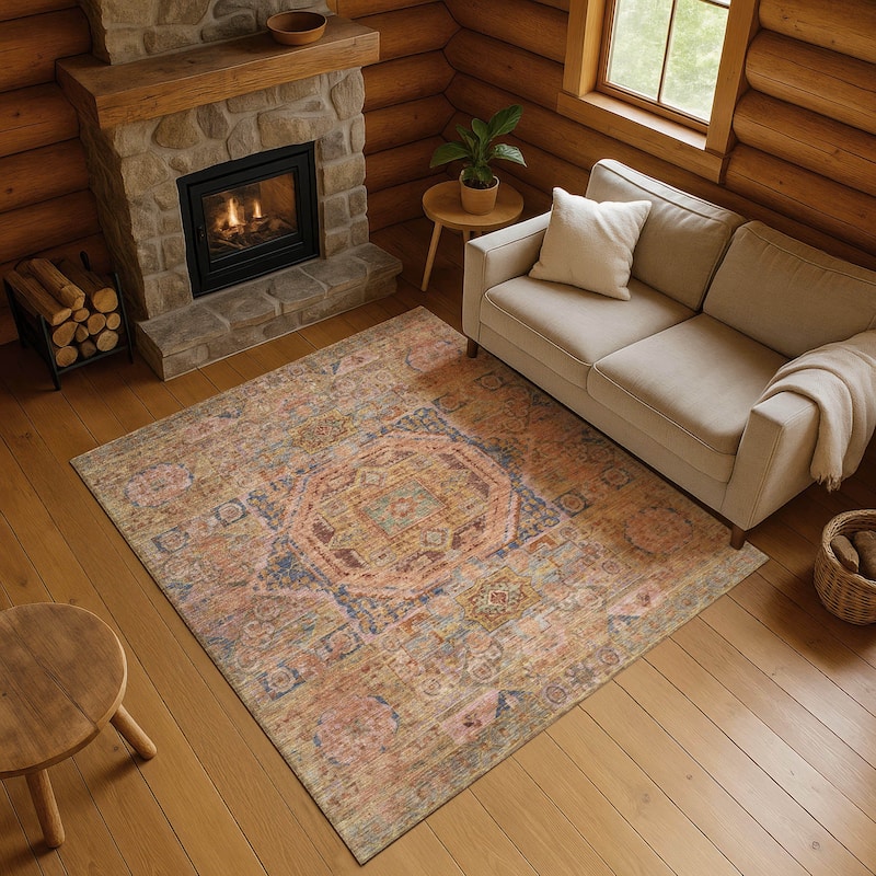 Premium Washable Super Soft Vintage Traditional Mayfield Rug - Paprika - 3' x 5'