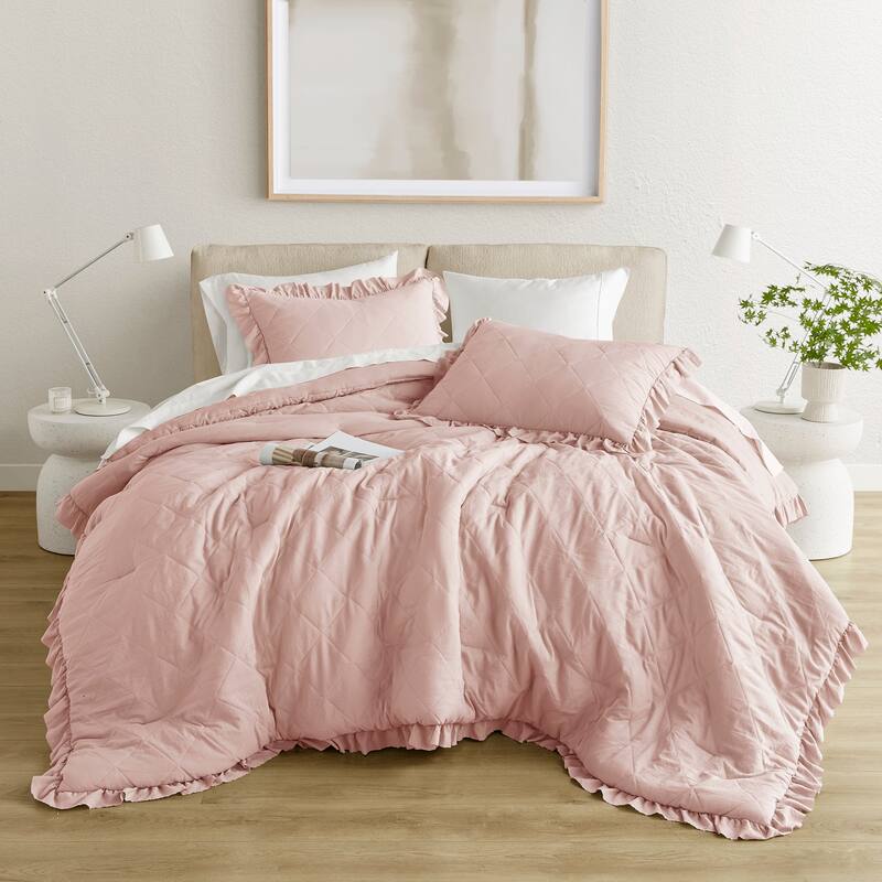 Chelsea Square Himari Diamond Quilted Ruffle Edge Comforter Set