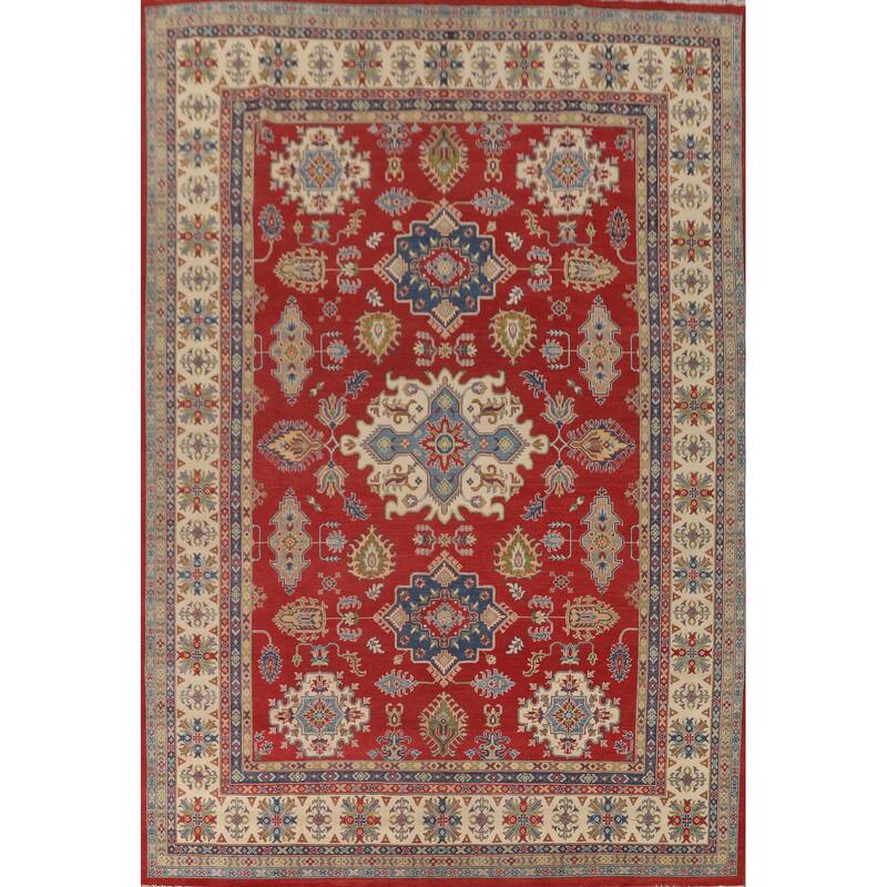 Red Geometric Kazak Oriental Large Area Rug Wool Carpet - 9'10" x 13'9"