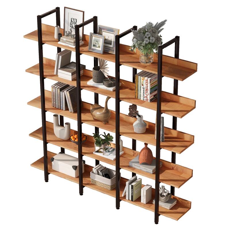 5 Tier Bookcase Home Office Open Bookshelf, Modern Industrial Style Shelf with Metal Frame, MDF Board