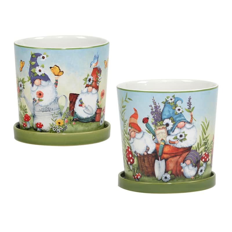 Certified International Garden Gnomes 2 piece Planter Set with Saucer