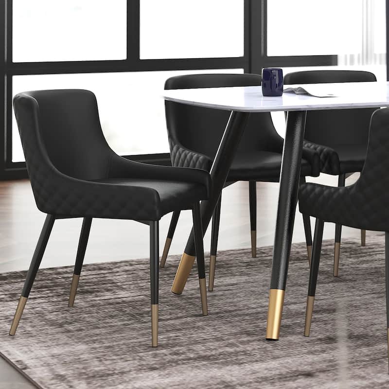 Modern Faux Leather and Metal Dining Chair, Set of 4 - Black