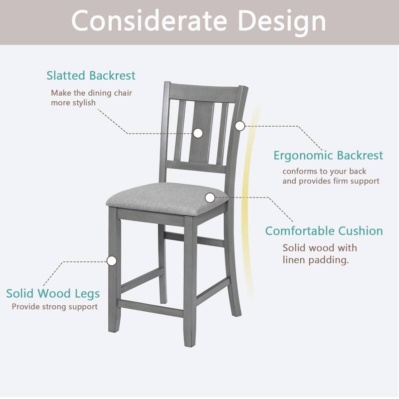 Dining Chairs Only, Wooden Counter Height Chairs Set of 4, Kitchen Chair with Padded Seat, Upholstered Counter Height Chair
