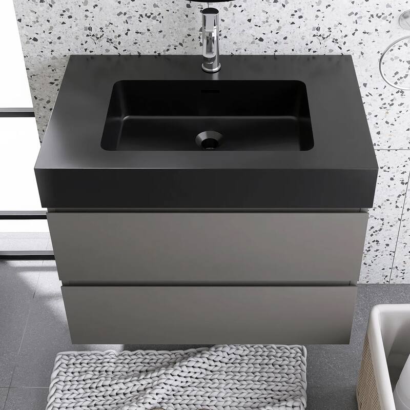 Single Sink Floating Bath Vanity in with Solid Surface Top