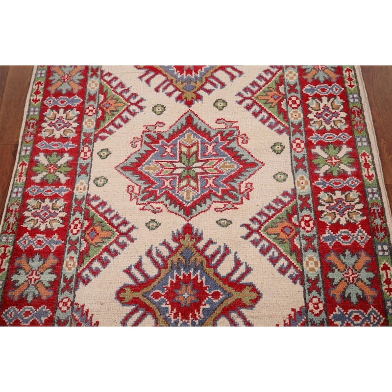 Ivory Kazak Oriental Accent Rug Hand-Knotted Wool Carpet - 2'7" x 3'11"