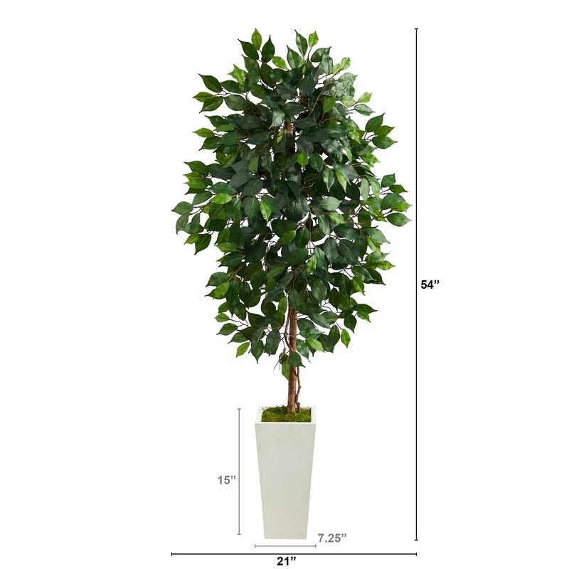 4.5' Ficus Artificial Tree in White Planter - 16.5"