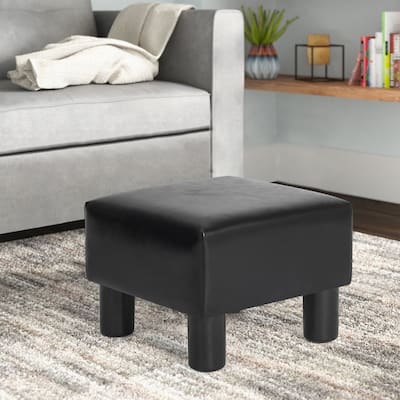 Adeco Footrest Stool Faux Leather Ottoman with Thick Upholstery