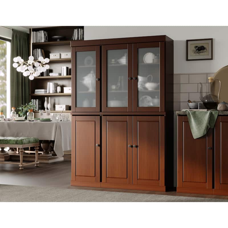Palace Imports 100% Solid Wood 48.5" Pantry China Cabinet with Frosted Glass, Solid Wood Doors and 2-Drawers - Mocha