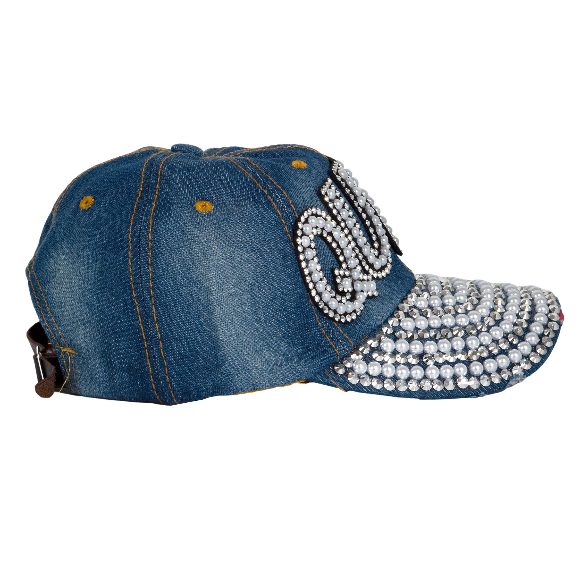 TOP HEADWEAR Pearl & Rhinestone Baseball Cap – Women's Fashion Hat One Size Fits Most - View #2