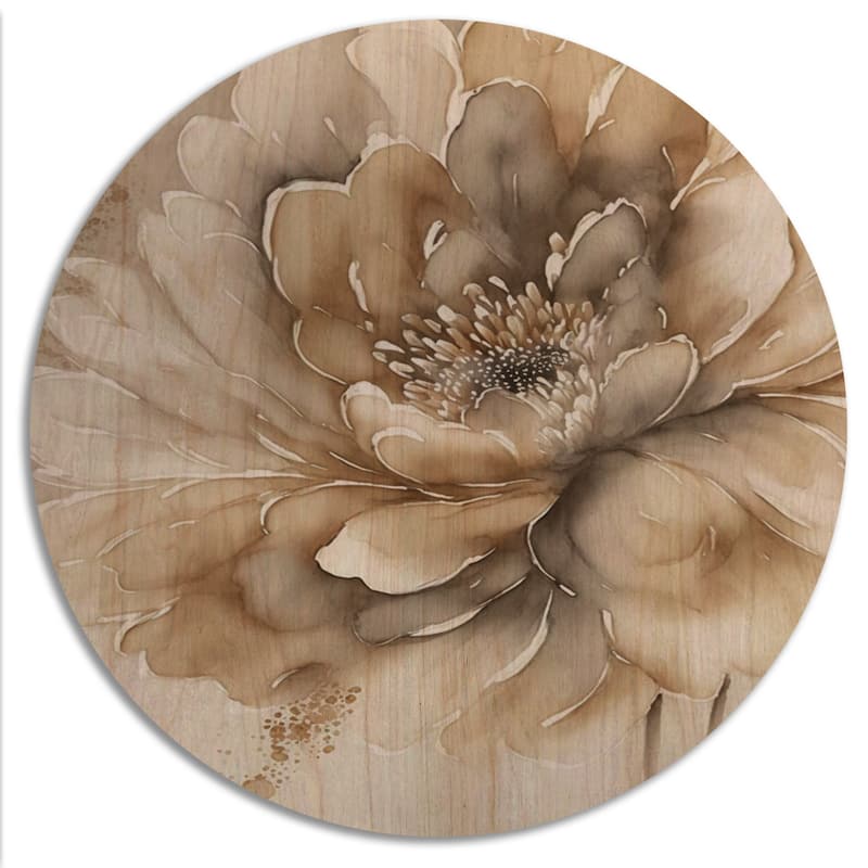 Designart "Single Beige Flower IV" Traditional Wood Wall Art Décor - Natural Pine Wood