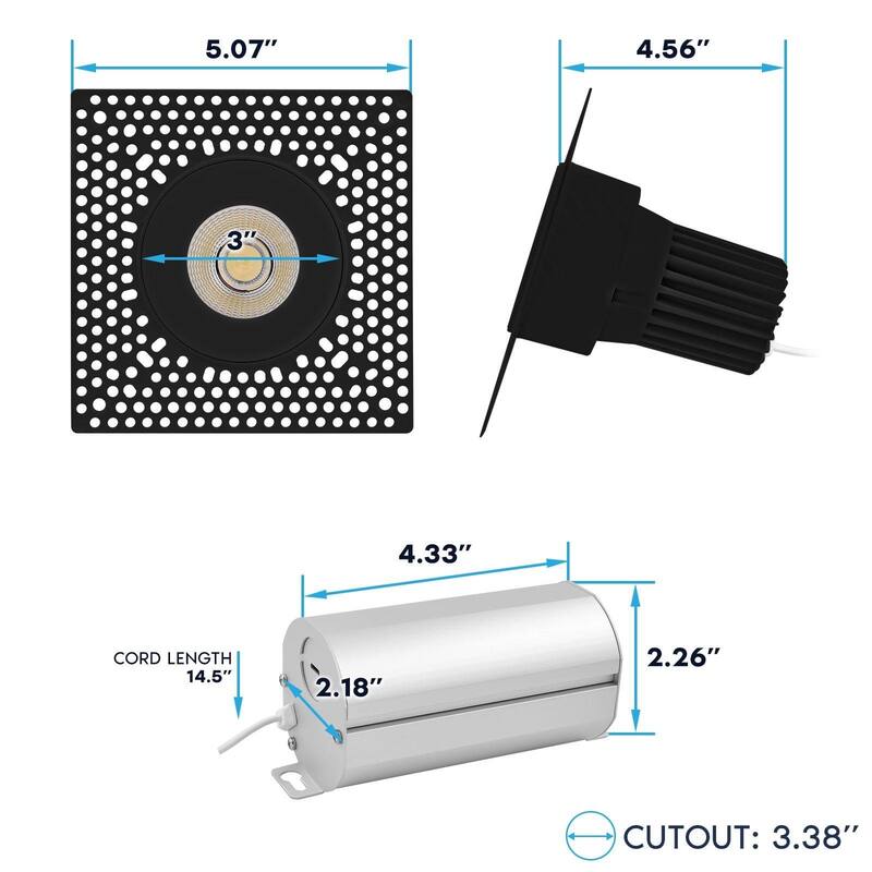 Luxrite 3" Trimless LED Black Recessed Light, 15W, 1100LM, 5CCT 2700K-5000K, IC Rated, ETL 4-Pack