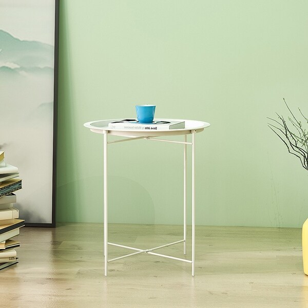 Sofa Table Small Round Side Tables，Anti-Rusty Tray Metal End Table 