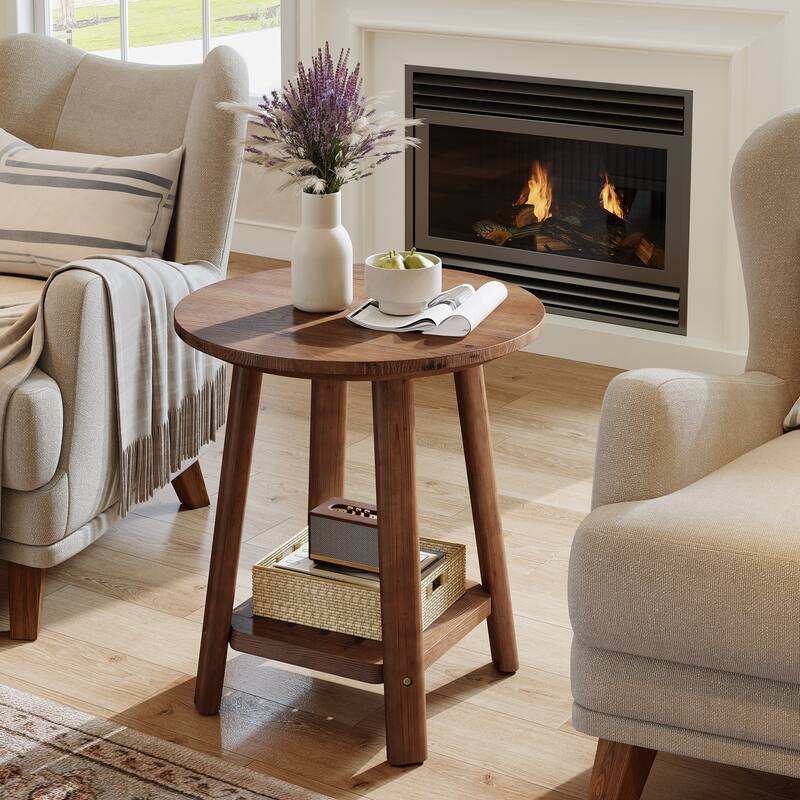 Solid Wood Round Side Table