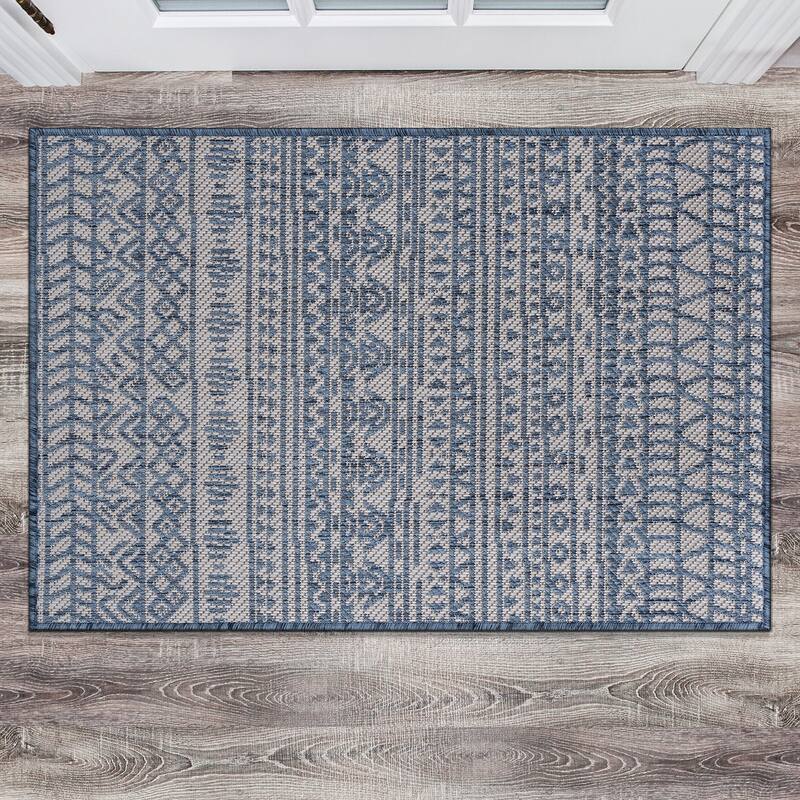 World Rug Gallery Contemporary Geometric Bohemian Textured Flat Weave Indoor/Outdoor Area Rug