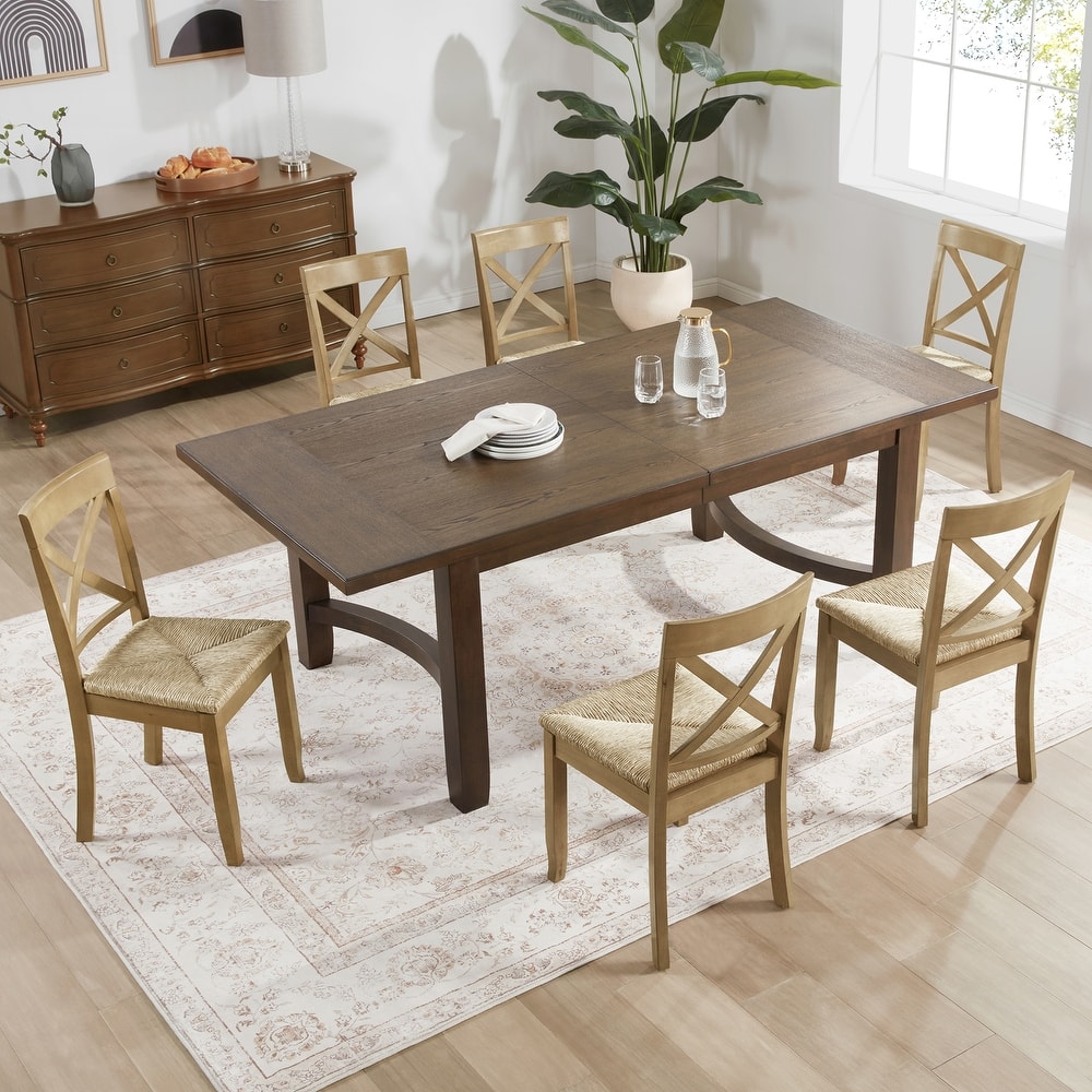 Bohemian 17" W Natural Weave Seagrass Rattan Seat Cross Back Dining Chairs