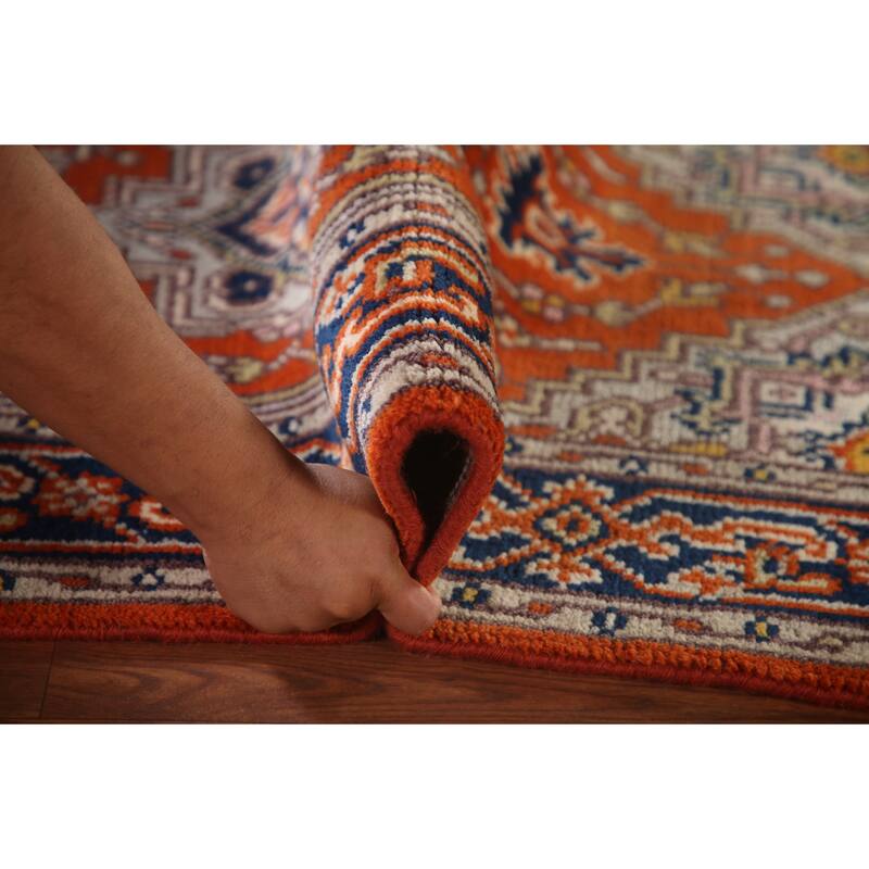 Orange Geometric Heriz Serapi Oriental Accent Rug Handmade Wool Carpet - 2'11"x 4'11"
