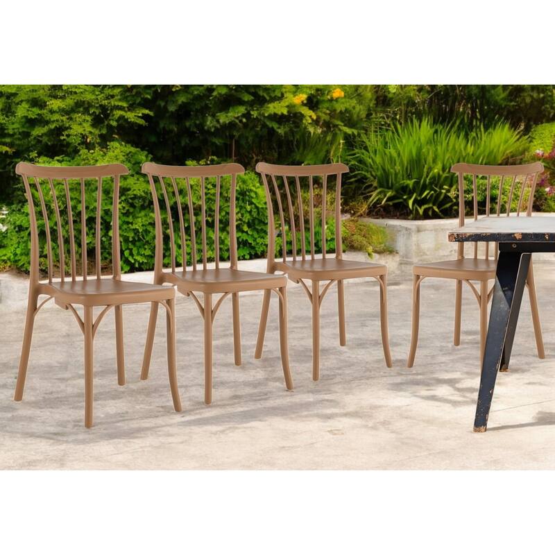HomeRoots Set of Two Tan and Natural Heavy Duty Plastic Slat Back Dining Side Chairs - Tan