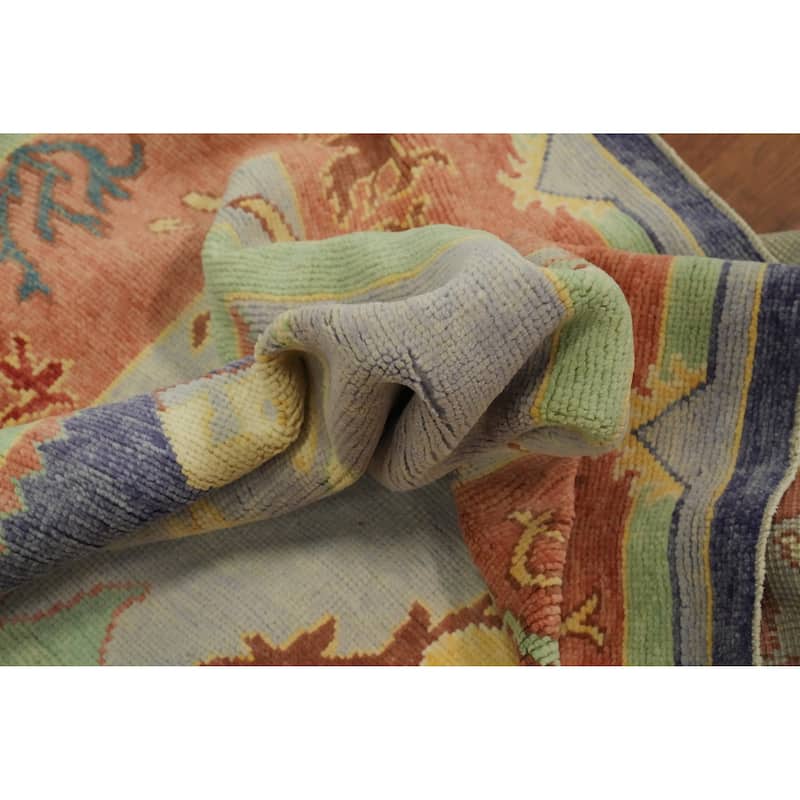 Vegetable Dye Wool Oushak Turkish Area Rug, Geometric Carpet - 12' 8'' X 10' 1''