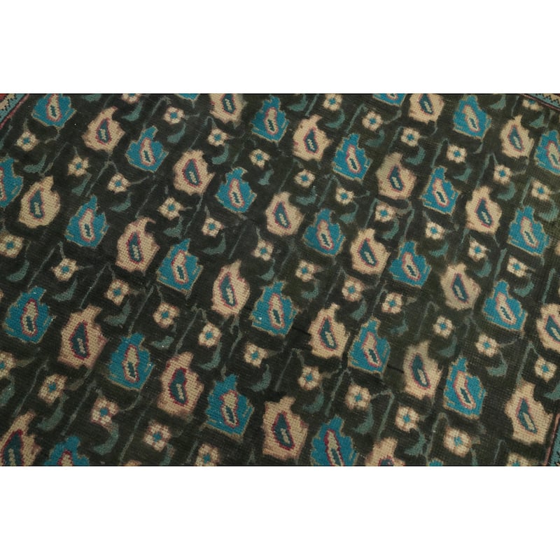 Hand Knotted Oriental 100% Wool Carpet Traditional Geometric Black Tabriz Area Rug - 4' 8'' X 3' 5''