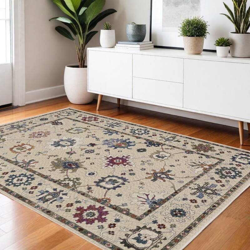 HomeRootsFloral Traditional Runner Area Rug - 66.14' X '45.67' X '0.28 - Blue/Light Brown/Ivory