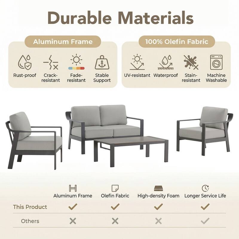 Spruce & Spring Outdoor Patio Furniture Set Aluminum Sofa Accent Chair