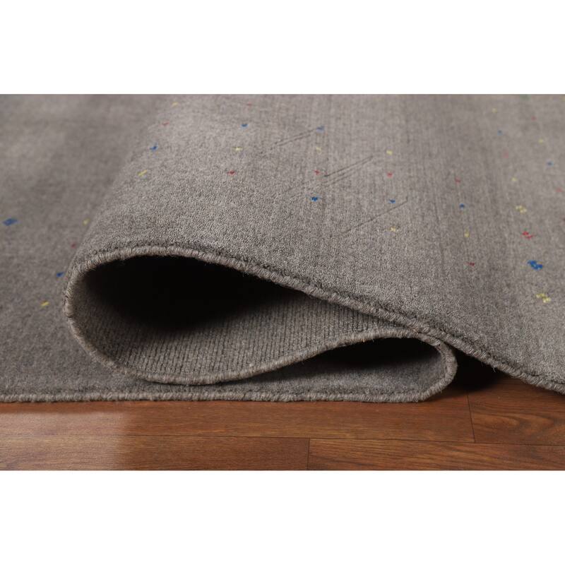 Tribal Gray Gabbeh Indian Area Rug Hand-Knotted Wool Carpet - 7'8" x 9'10"