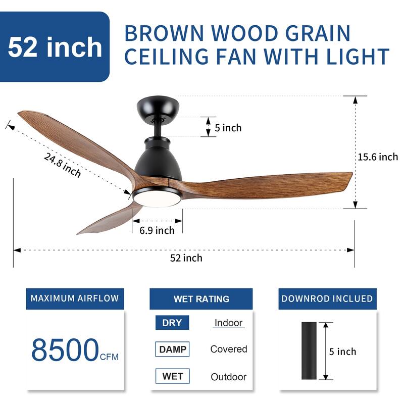 YUHAO 56 inch 6 Speed Quiet DC Motor Indoor Matte White Ceiling Fans with Lights and Remote Control