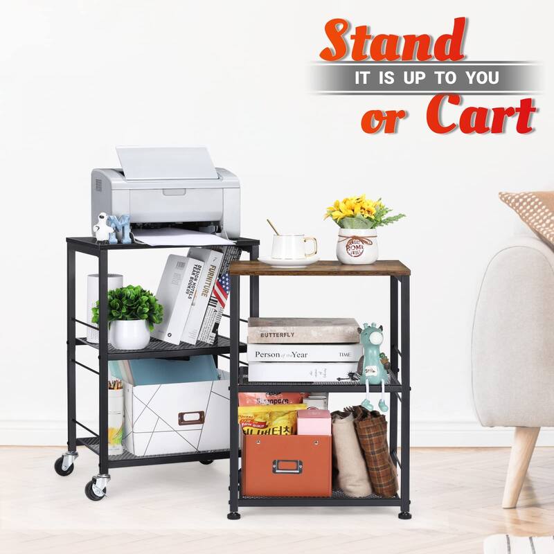3 Tier Rolling Cart, Black Kitchen Carts on Wheels with Storage, Multifunctional Utility Cart for Kitchen Bathroom